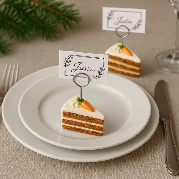 Carrot Cake Slice Place Card Holders –Set of 2 Handmade Clay Dessert Table Décor - Picture 2 of 10